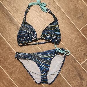 Maurices Blue and Yellow Bikini Swimwear With Padding Size Medium